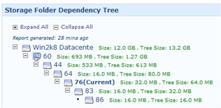 The linked clones tree which shows the virtual machine dependency for every linked clone